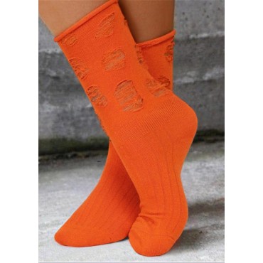 Ripped Hole Crew Socks - Orange