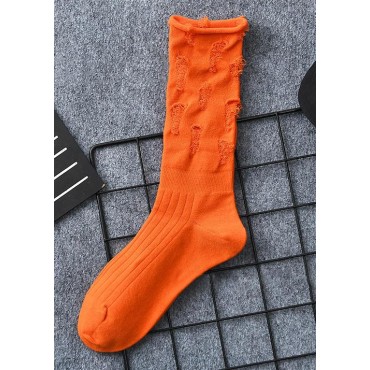 Ripped Hole Crew Socks - Orange