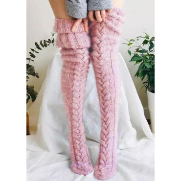 Warm Over Knee Extra Long Knitted Socks - Pink