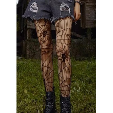 Halloween Skull Spider Fishnet Socks - Black