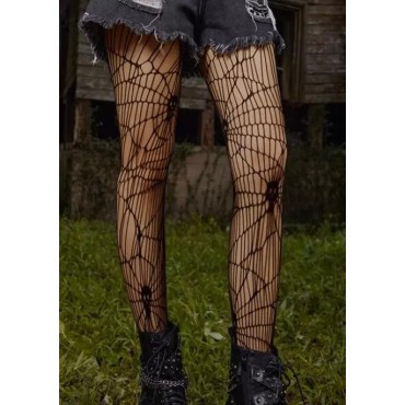 Halloween Skull Spider Fishnet Socks - Black