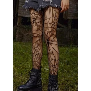 Halloween Skull Spider Fishnet Socks - Black