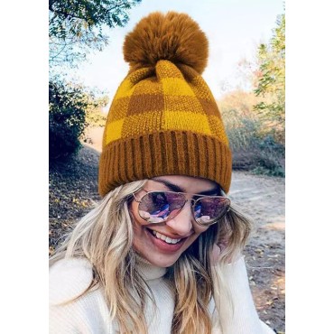 Plaid Winter Warm Hairball Hat