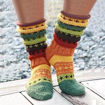 Striped Crotchet Knitted Casual Socks