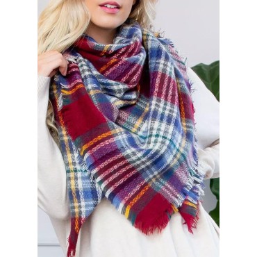 Plaid Frayed Warm Shawl Scarf