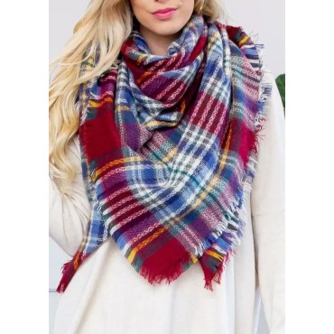 Plaid Frayed Warm Shawl Scarf