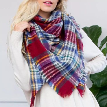 Plaid Frayed Warm Shawl Scarf