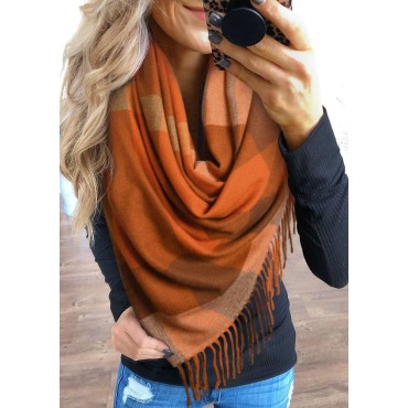 Plaid Tassel Warm Long Scarf