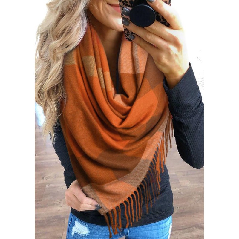 Plaid Tassel Warm Long Scarf