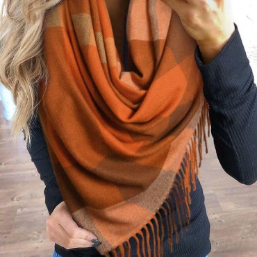 Plaid Tassel Warm Long Scarf