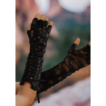 Halloween Lace Up Long Fingerless Gloves