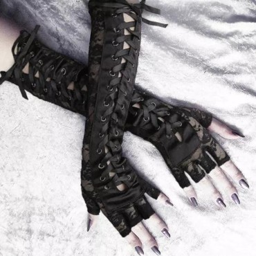 Halloween Lace Up Long Fingerless Gloves