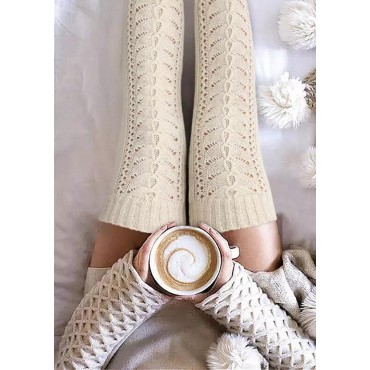 Crochet Over Knee Extra Long Knitted Socks - White