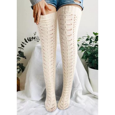 Crochet Over Knee Extra Long Knitted Socks - White
