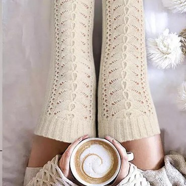 Crochet Over Knee Extra Long Knitted Socks - White