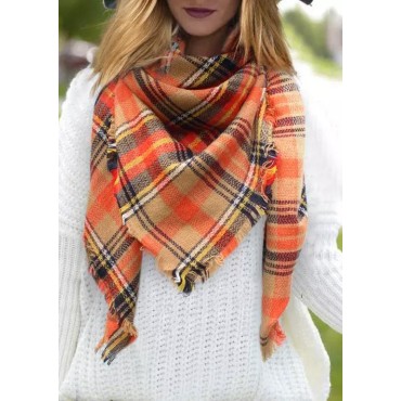 Colorful Plaid Frayed Warm Shawl Scarf