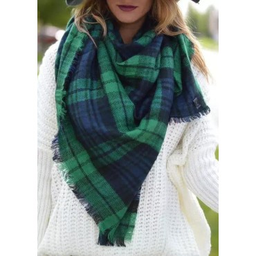 Colorful Plaid Frayed Warm Shawl Scarf