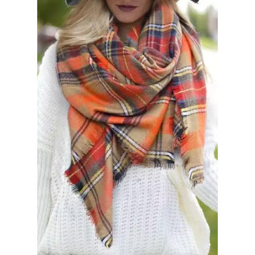 Colorful Plaid Frayed Warm Shawl Scarf