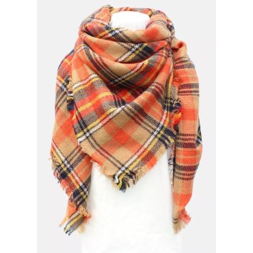 Colorful Plaid Frayed Warm Shawl Scarf