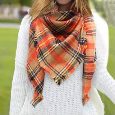 Colorful Plaid Frayed Warm Shawl Scarf