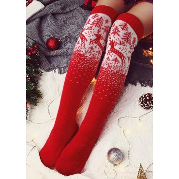 Christmas Reindeer Snowflake Over Knee Long Socks
