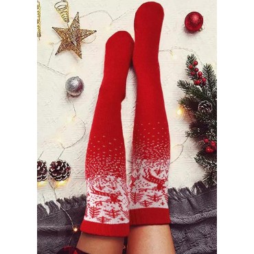 Christmas Reindeer Snowflake Over Knee Long Socks