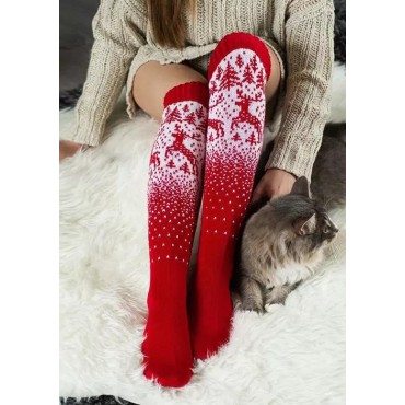Christmas Reindeer Snowflake Over Knee Long Socks