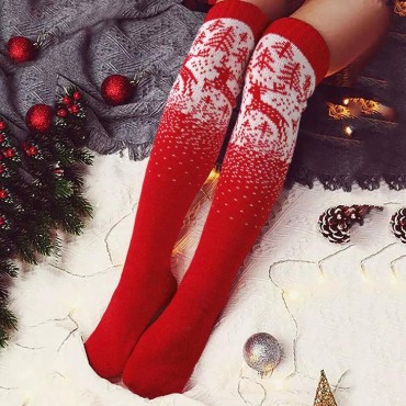 Christmas Reindeer Snowflake Over Knee Long Socks
