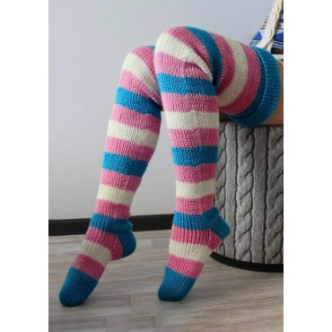 Color Block Soft Warm Over Knee Long Socks