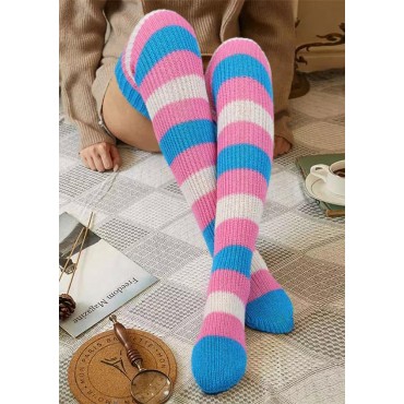 Color Block Soft Warm Over Knee Long Socks