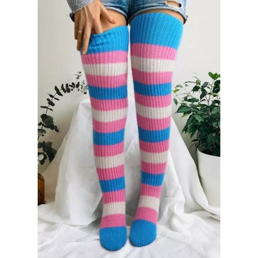 Color Block Soft Warm Over Knee Long Socks