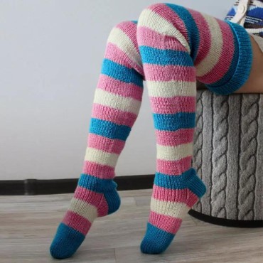 Color Block Soft Warm Over Knee Long Socks