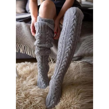 Soft Warm Over Knee Crocheted Knitted Socks