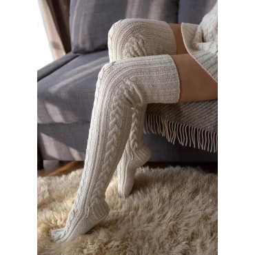 Soft Warm Over Knee Crocheted Knitted Socks