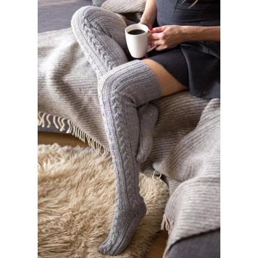 Soft Warm Over Knee Crocheted Knitted Socks