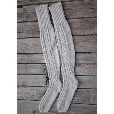 Soft Warm Over Knee Crocheted Knitted Socks