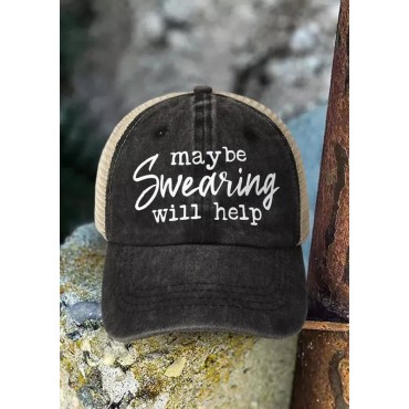 Maybe Swearing Will Help Mesh Criss-Cross Baseball Cap - Black