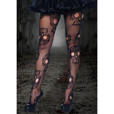 Halloween Skull Hollow Out Fishnet Socks - Black