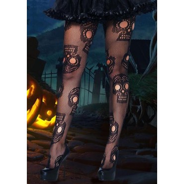 Halloween Skull Hollow Out Fishnet Socks - Black
