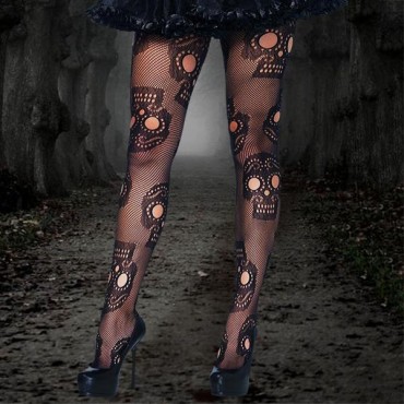 Halloween Skull Hollow Out Fishnet Socks - Black
