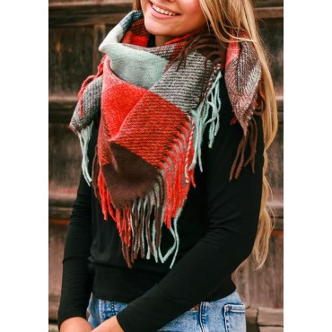 Plaid Tassel Warm Shawl Scarf