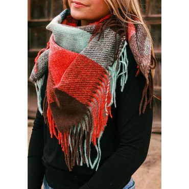Plaid Tassel Warm Shawl Scarf