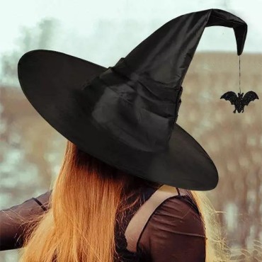 Halloween Bat Ruched Witch Hats - Black