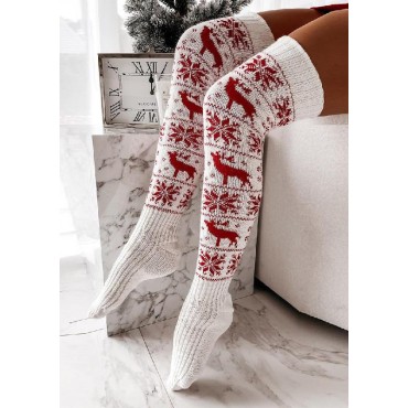 Christmas Reindeer Snowflake Over Knee Extra Long Socks