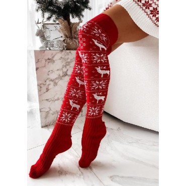 Christmas Reindeer Snowflake Over Knee Extra Long Socks