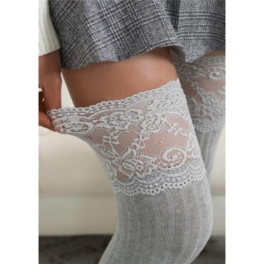 Mesh Lace Thigh-High Crimping Socks