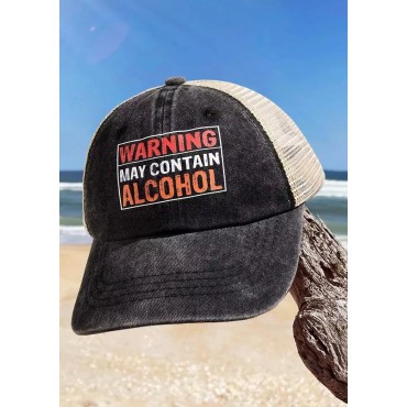 Warning May Contain Alcohol Baseball Cap - Black