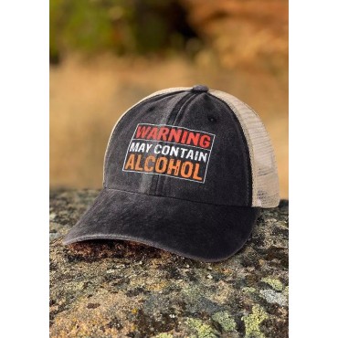 Warning May Contain Alcohol Baseball Cap - Black