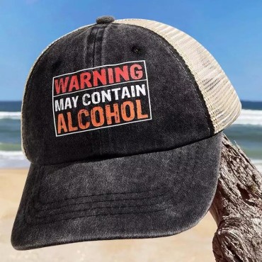 Warning May Contain Alcohol Baseball Cap - Black