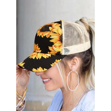 Sunflower Mesh Splicing Criss-Cross Hollow Out Baseball Cap